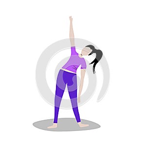 Vector set of training girl. Woman doing fitness and yoga exercises.