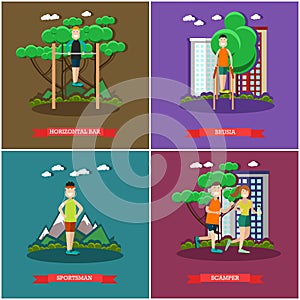 Vector set of training outside posters, banners in flat style