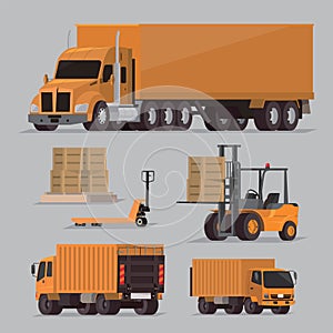 Vector set of transportation cargo vehicles