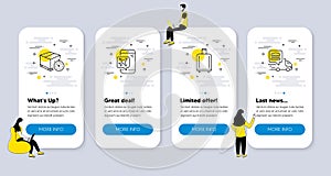 Vector Set of Transportation icons related to Delivery timer, Flight mode and Baggage reclaim. Vector