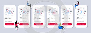 Vector Set of Transportation icons related to Parcel checklist, Baggage reclaim and Exit. Vector