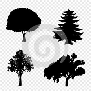 Vector set of trees icons isolated on transparent background.