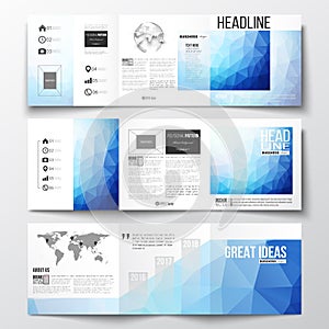 Vector set of tri-fold brochures, square design templates. Abstract colorful polygonal background, modern stylish