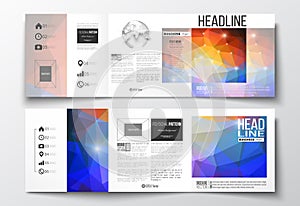 Vector set of tri-fold brochures, square design templates. Abstract colorful polygonal background, modern stylish