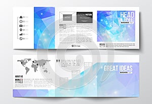 Vector set of tri-fold brochures, square design templates. Abstract colorful polygonal background, modern stylish