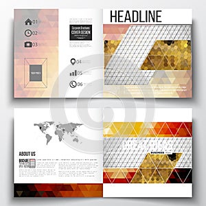 Vector set of tri-fold brochures, square design templates. Abstract colorful polygonal background, modern stylish