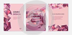 Vector set of triangle polygonal abstract background, facet nude red, brown covers, flyers, brochures. Colorful gradient