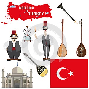 Vector set of turkish symbols in flat style