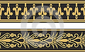 .Vector set of two gold seamless Egyptian border. Endless Ornaments of Ancient Egypt.