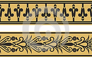 .Vector set of two gold seamless Egyptian border. Endless Ornaments of Ancient Egypt.