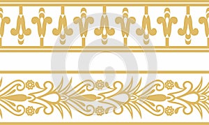 Vector set of two gold seamless Egyptian border. Endless Ornaments of Ancient Egypt.