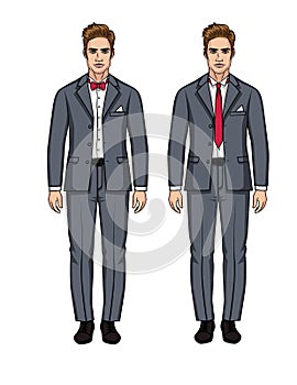 Vector set of two handsome European men in suits.