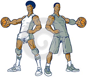 Vector Set of Two Modern and Retro Basketball Players