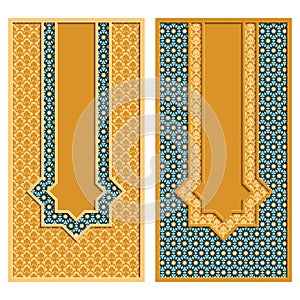 Vector set with two traditional colorful arabic cards with a ribbon with a star form