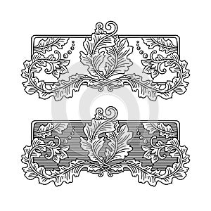 Vector set of two vintage vignettes with floral swirls, flowers and berries