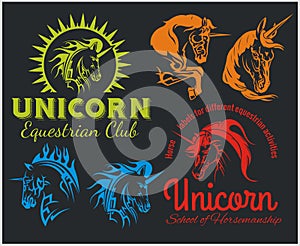 Vector set - Unicorns and horses equestrian