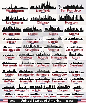 Vector set of United States abstract city skylines silhouettes photo