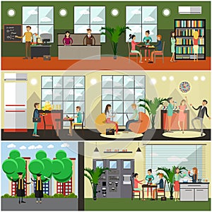 Vector set of university posters, banners in flat style