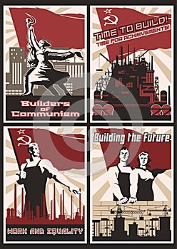Set of Retro Communism Propaganda Posters photo