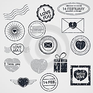 Vector Set of Valentine Day stamps