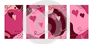 Vector set of Valentines Day abstract pink backgrounds with hearts and copy space for text. Banners