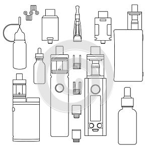 Vector set of vape accessories outline icons