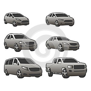 Vector set of various city urban traffic vehicles icons compact, sedan, suv, van, pickup