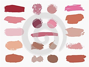 Vector set of vector swatches makeup strokes. Beauty cosmetic brush stains smear, make up lines collection, lipstick