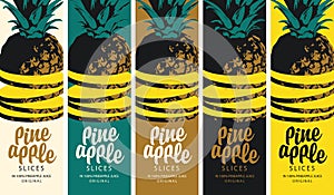 Vector set of vertical labels for pineapple slices