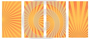 Vector set of vertical retro sunburst posters template. Orange retro backgrounds