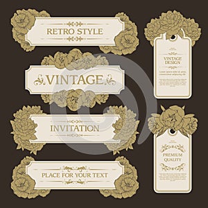 Vector set of vintage banners and labels with flowers