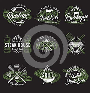 Vector set of vintage barbecue emblems, logos, badges and labels