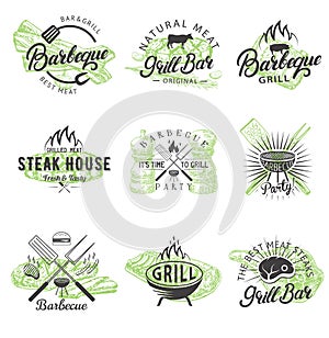 Vector set of vintage bbq badges labels logos