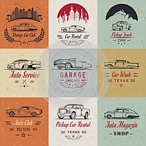 Vector Set of Vintage Car Badges and Sign