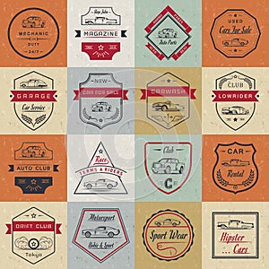 Vector Set of Vintage Car Badges and Sign