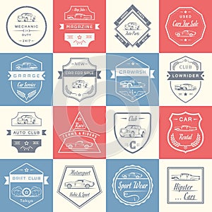 Vector Set of Vintage Car Badges and Sign