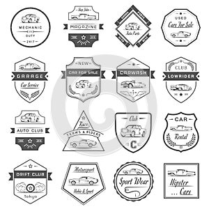 Vector Set of Vintage Car Badges and Sign