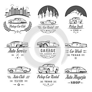 Vector Set of Vintage Car Badges and Sign