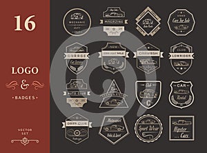 Vector Set of Vintage Car Badges and Sign