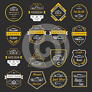 Vector Set of Vintage Car Badges and Sign