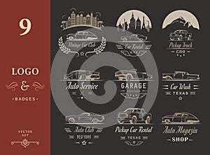 Vector Set of Vintage Car Badges and Sign