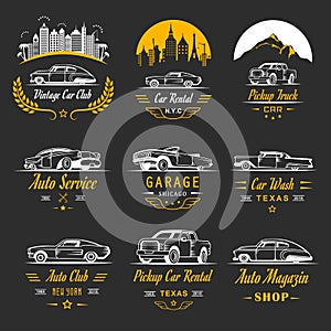 Vector Set of Vintage Car Badges and Sign