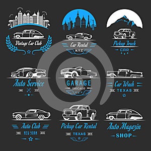 Vector Set of Vintage Car Badges and Sign