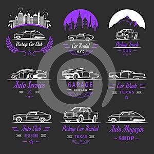 Vector Set of Vintage Car Badges and Sign