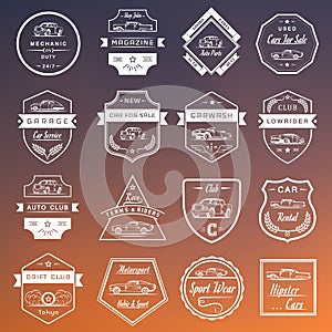 Vector Set of Vintage Car Badges and Sign