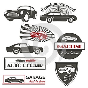 Vector set of vintage car symbols Car service and