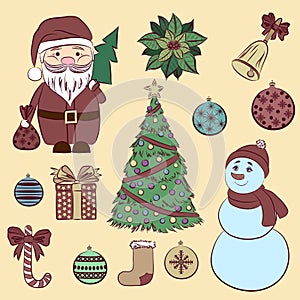 Vector set vintage Christmas and New Year's decorative elements