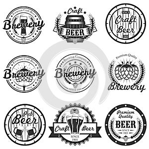 Vector set of vintage craft beer labels, badges and logos