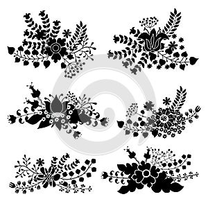 Vector set with vintage flowers composition.Silhouettes photo