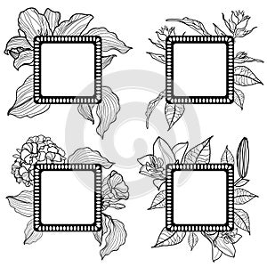 Vector set of vintage frames with flowers